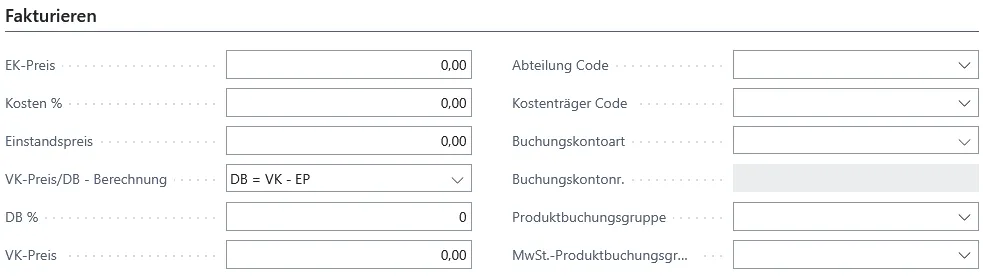 Abbildung: Leistungskarte, Reiter Fakturierung