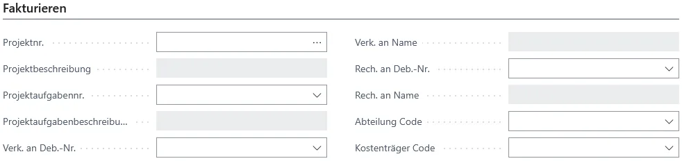 Abbildung: Arbeitsteilkarte, Reiter Fakturierung