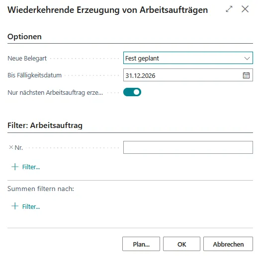 Abbildung 178: Wiederkehrende Erzeugung von Arbeitsaufträgen