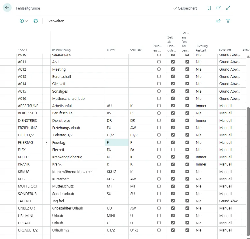Fehlzeitgründe Ansicht