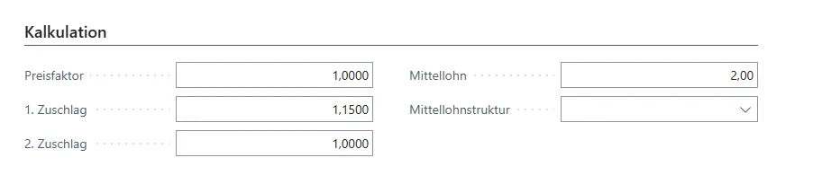 Ansicht Karteireiter "Kalkulation"