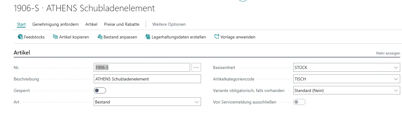 Ansicht Artikelkarte