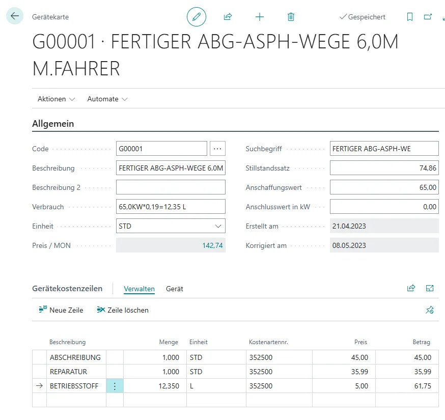 Ansicht Gerätekarte