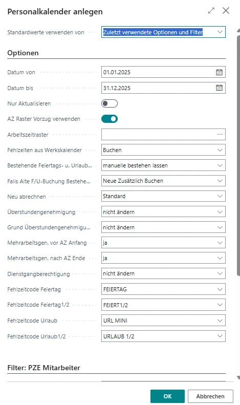Personalkalender anlegen Ansicht
