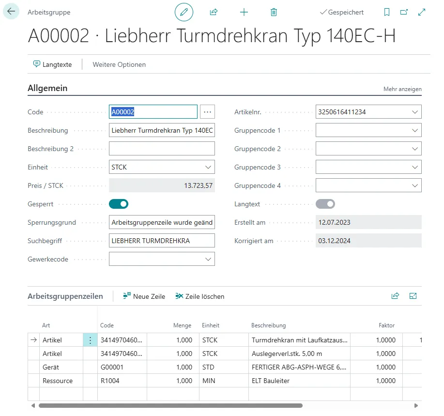 Ansicht Arbeitsgruppenkarte