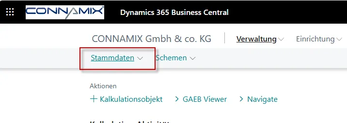 Ansicht Verwaltung Stammdaten