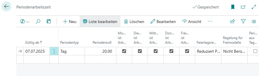 Periodenarbeitszeit Ansicht