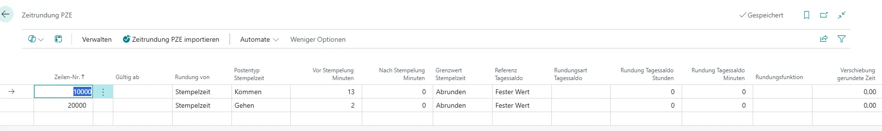 Zeitrundung PZE Ansicht