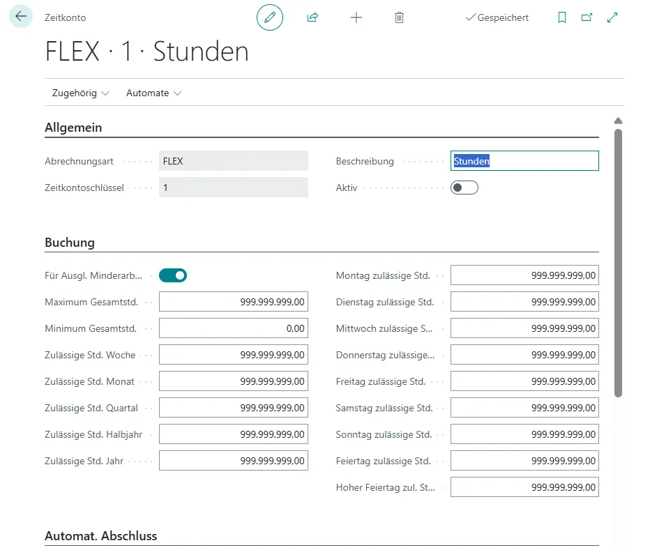 Zeitkonto Karte Ansicht