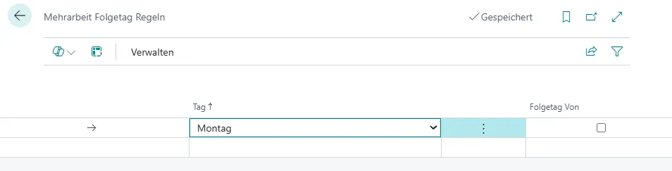 Mehrarbeits-Verrechnung Folgetag Regeln Ansicht