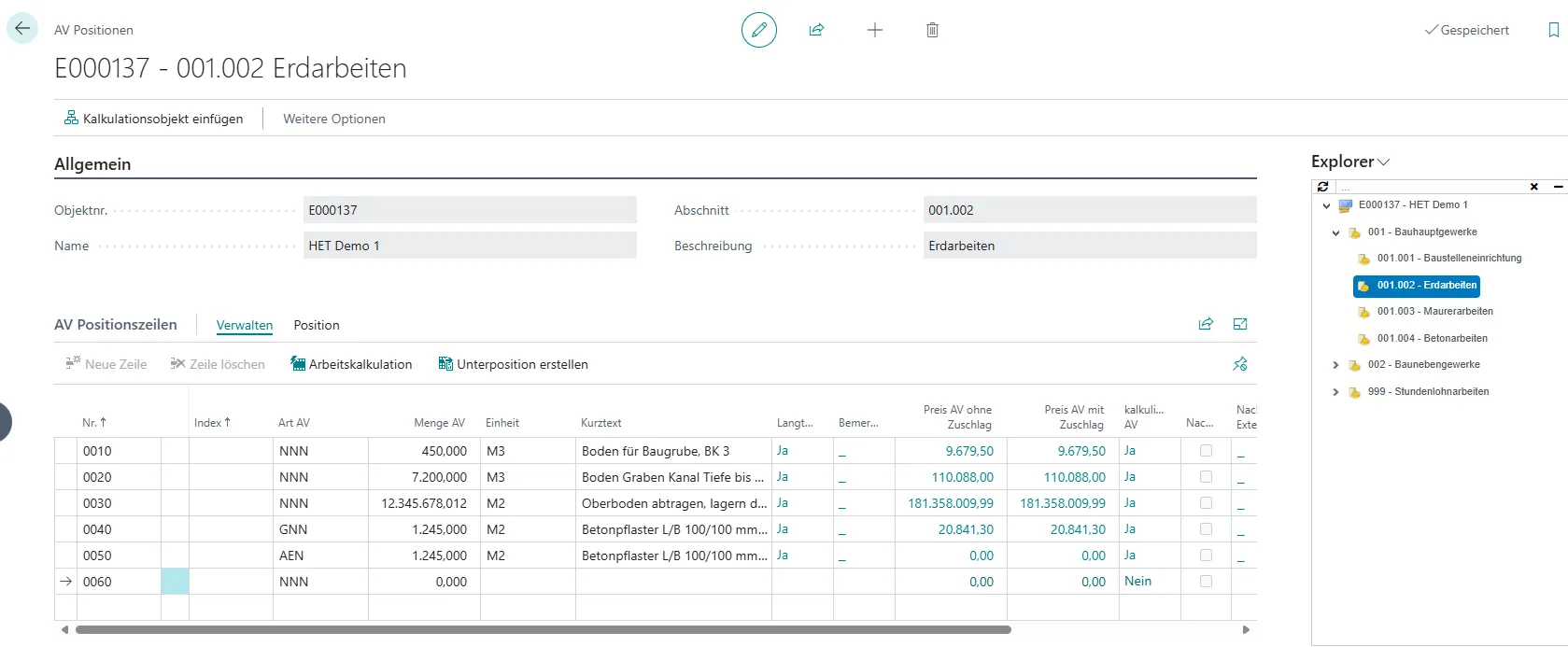 Ansicht AV Positionen
