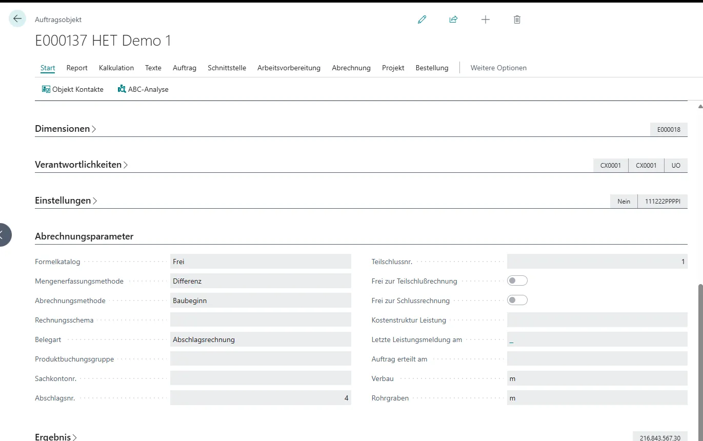 Ansicht Auftragsobjekt