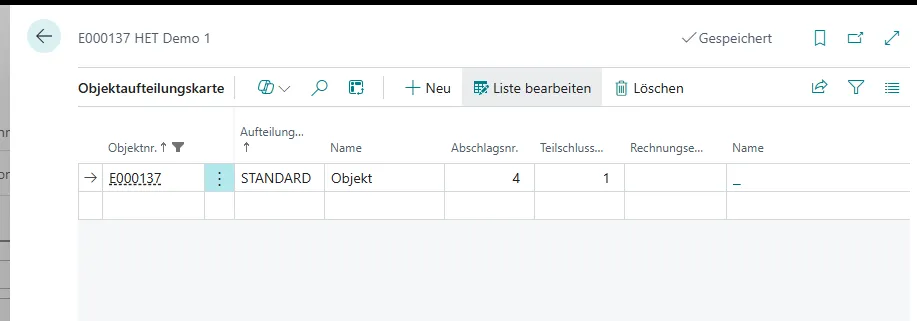 Ansicht Objektaufteilungskarte