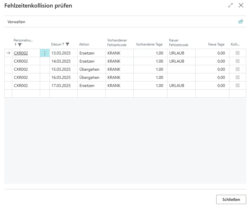 Übersicht Kollisionsprüfung Ansicht