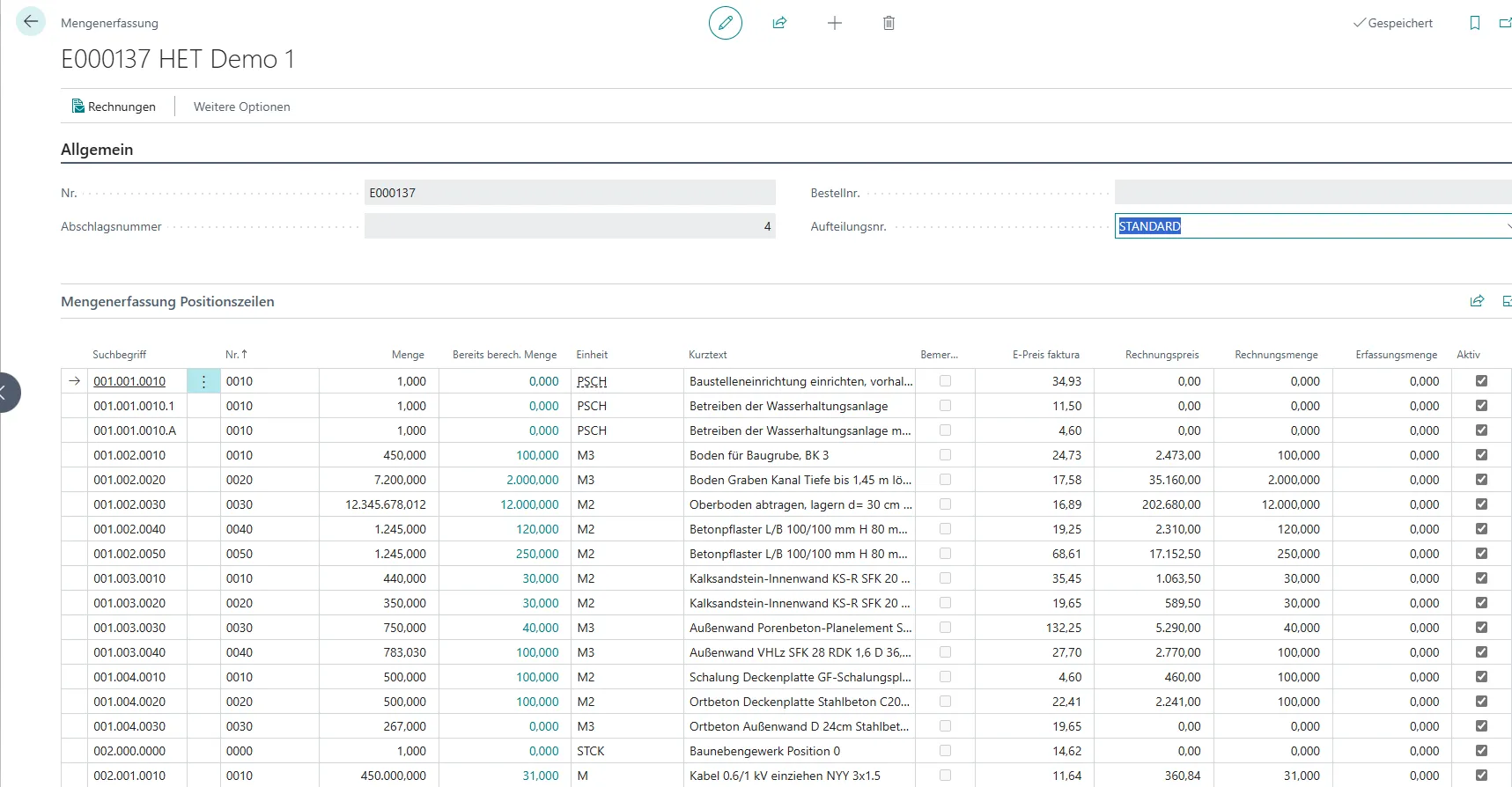 Ansicht Mengenerfassung