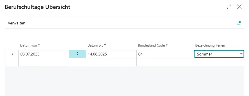 Berufsschulferien Übersicht Ansicht