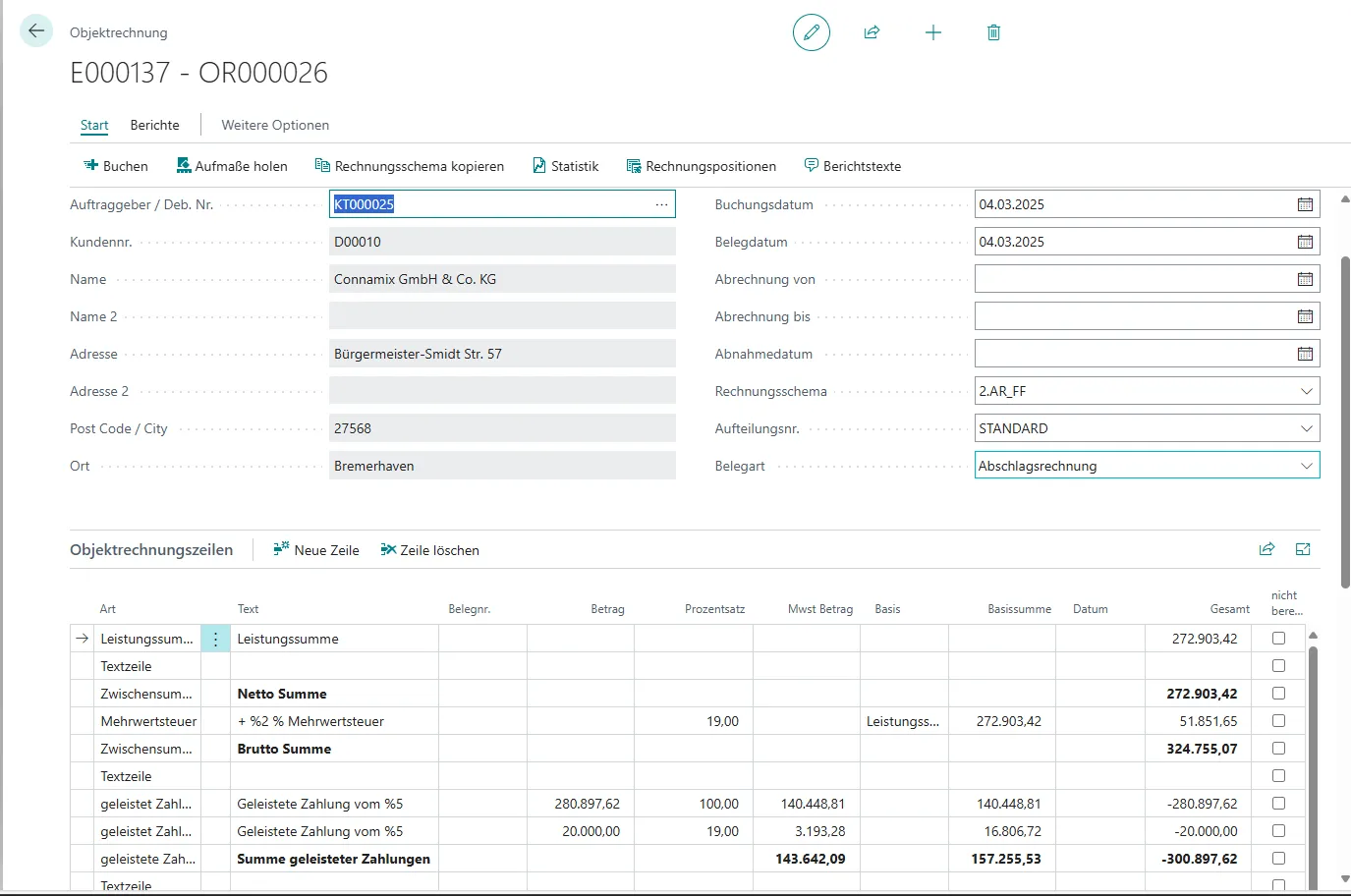 Ansicht Objektrechnung