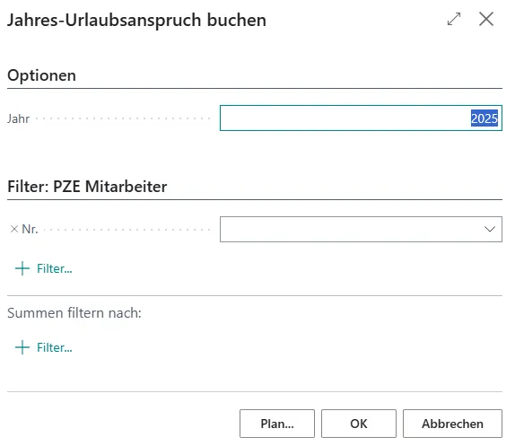 Jahresurlaubsanspruch buchen Ansicht